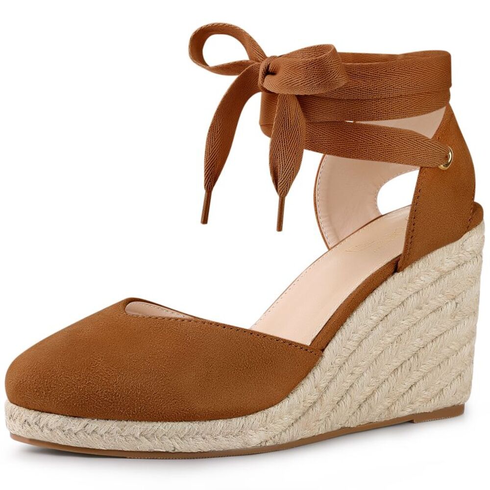 Espadrille Platform Wedge Heel Lace Up Sandals Brown
